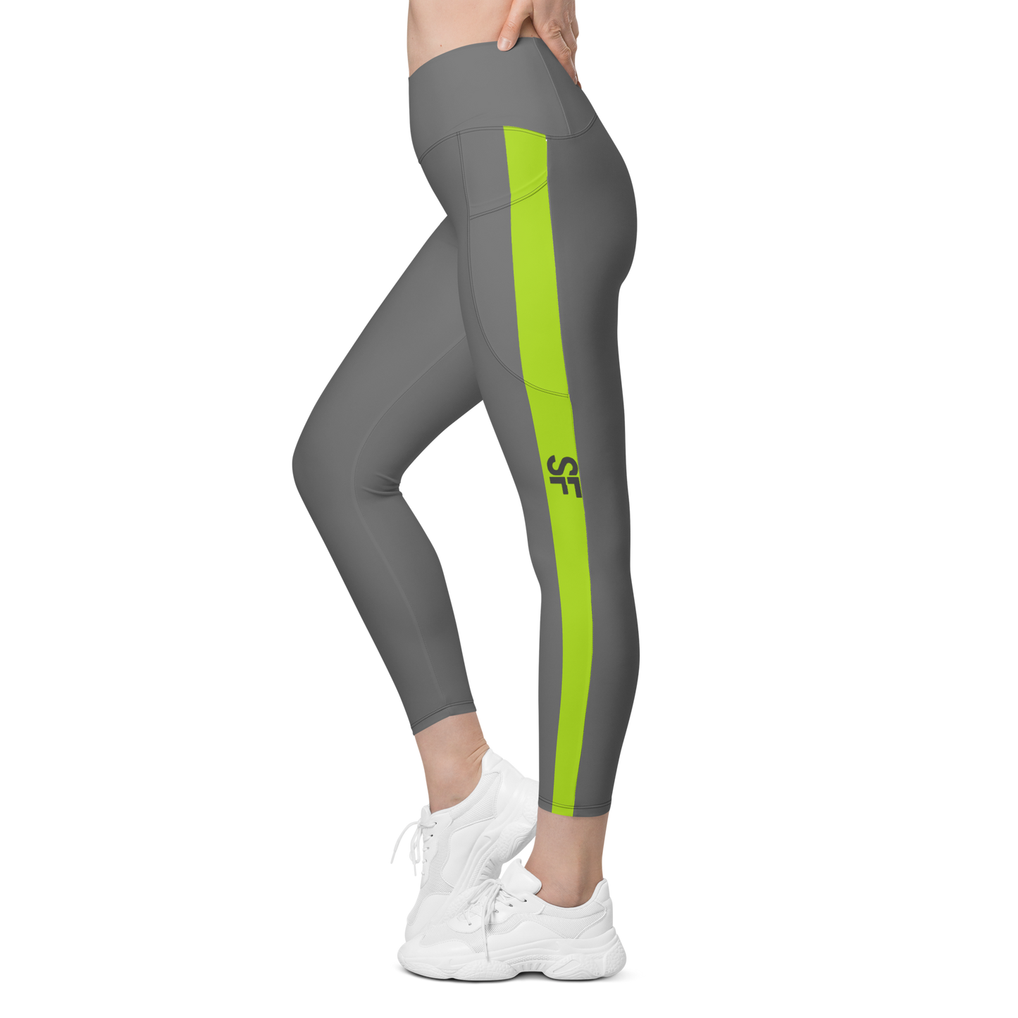 Steel Fit High Waisted Leggings - Grey/Yellow